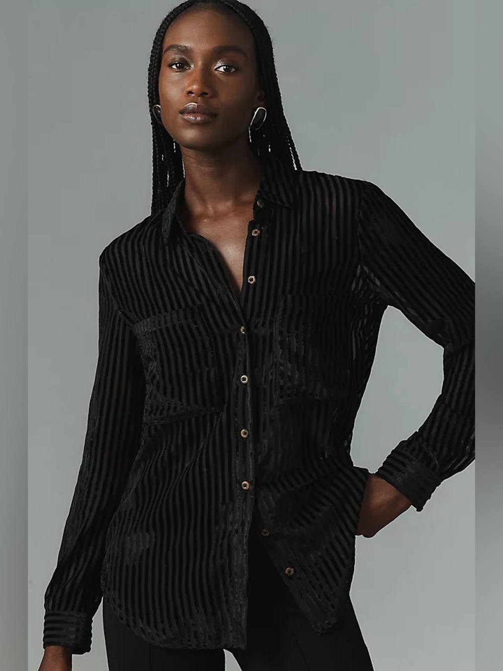 Pilcro Anthropologie Burnout Velvet Striped Button Down top Whimsygoth Boho